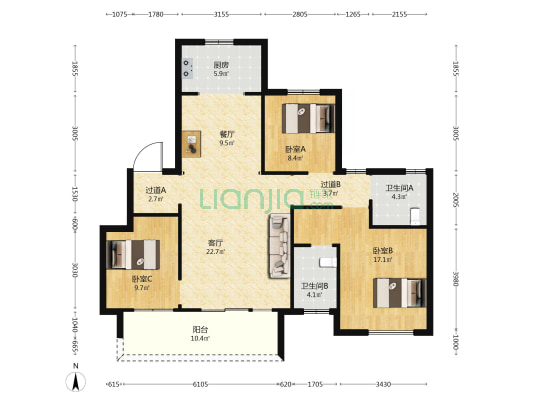 融信江语花苑 3室2厅2卫 119平方