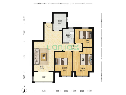 和悦雅居 3室1厅1卫 98平方
