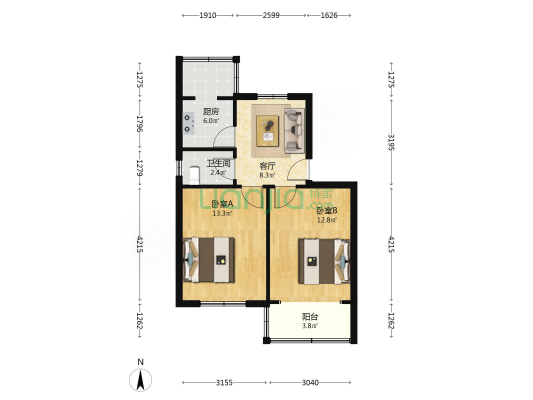 建新里 2室1厅1卫 59平方