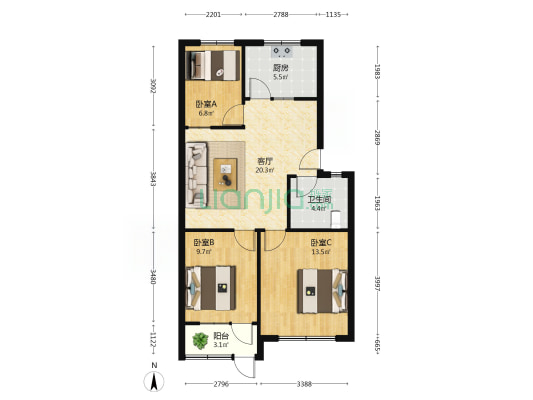 百乐花园 3室1厅1卫 77平方