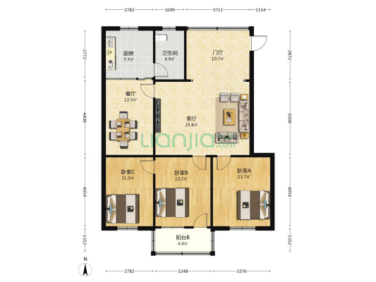 运管所宿舍 3室2厅1卫 116平方