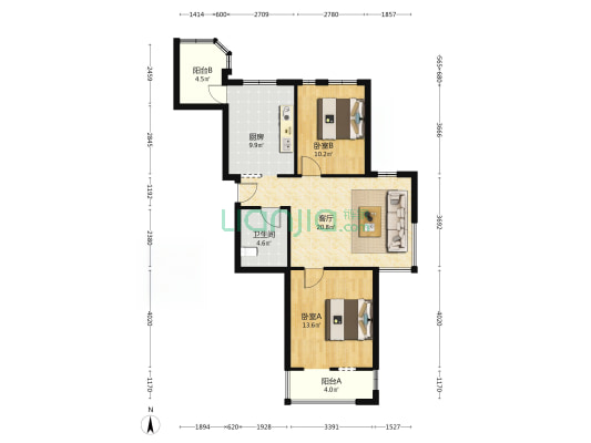 上城花园 2室1厅1卫 96平方