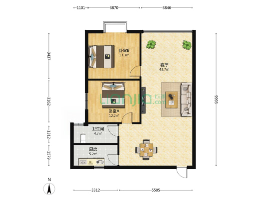 锦湖花苑 2室1厅1卫 96平方