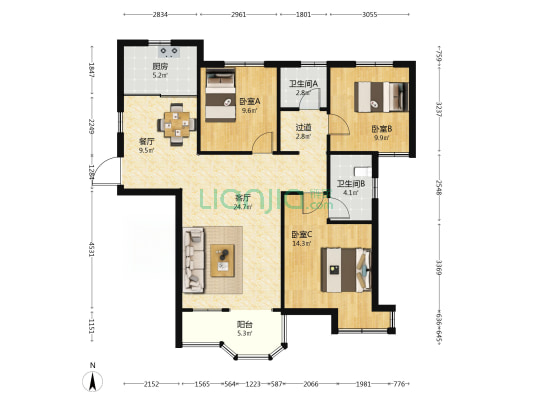赵都新城泰和园 3室2厅2卫 122平方