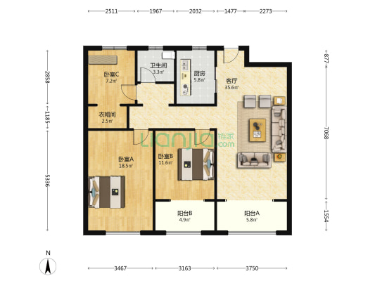 悦达君悦府 3室1厅1卫 128平方