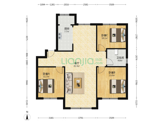 龙翔国际观邸 3室1厅1卫 118平方