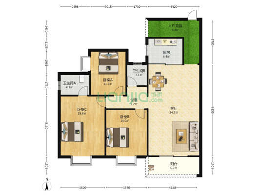 金海湾小区C4组团 3室1厅2卫 133平方