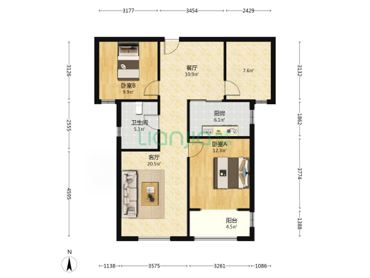 涿州卓悦城楼层好，大三居，方正户型采光好，-户型图