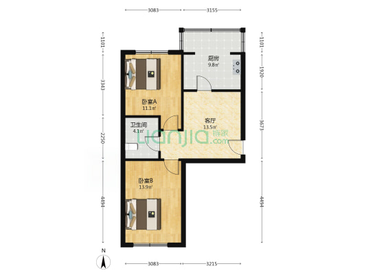 顺通花园二期 2室1厅1卫 66平方
