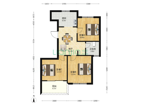 龙山景苑 3室1厅1卫 97平方