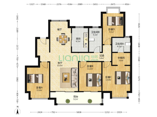 新旅明樾堂 4室1厅2卫 135平方