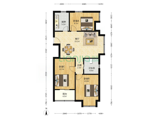 南洋2号公馆 3室1厅1卫 101平方