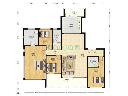 保利·天瑞 4室1厅3卫 189平方