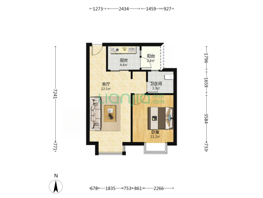 龙腾苑 1室1厅1卫 55平方