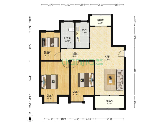 东湖玉景花园 3室1厅1卫 121平方
