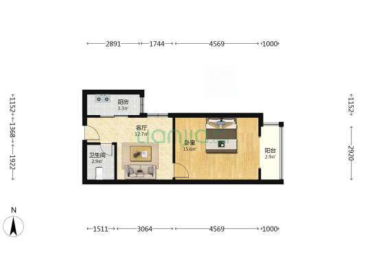翡翠城东区 1室1厅1卫 53平方
