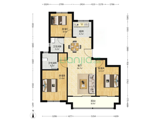 金辉·优步东郡 3室1厅2卫 114平方