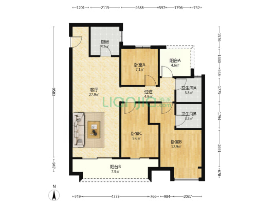 正荣湖悦澜庭 3室1厅2卫 115平方