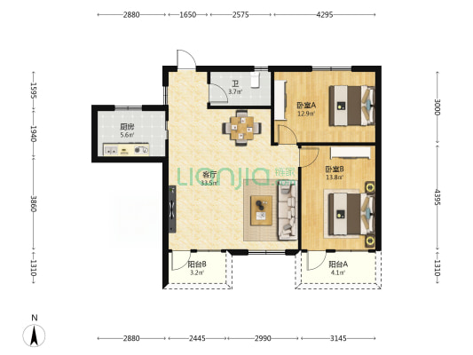 万通楼 2室1厅1卫 86平方