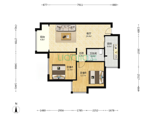天佑广宇 2室1厅1卫 76平方