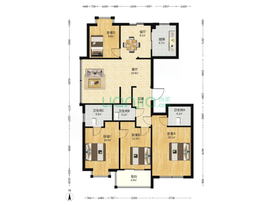 亿豪锦苑 4室2厅3卫 159平方