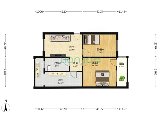 印刷厂家属院北院 2室1厅1卫 73平方
