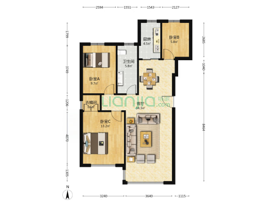 九洲东方水岸 3室1厅1卫 101平方