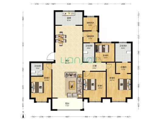 美的罗兰翡丽 4室1厅3卫 204平方