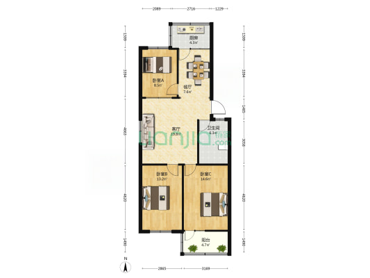 南洋东苑小区 3室2厅1卫 97平方