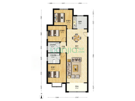 瑞德御府 3室1厅2卫 120平方