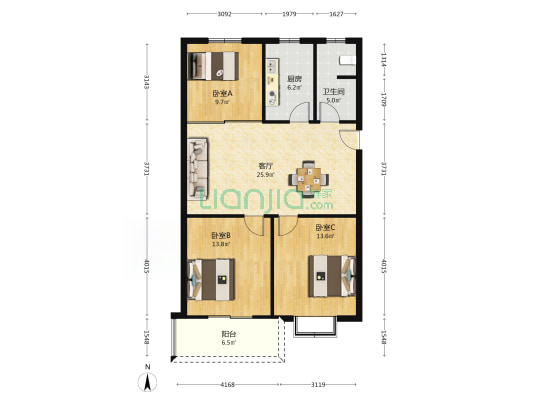 玉兰苑二期 3室1厅1卫 95平方
