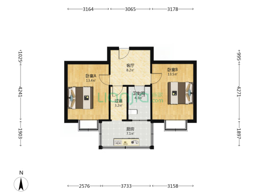 国泰街35号 2室1厅1卫 59平方