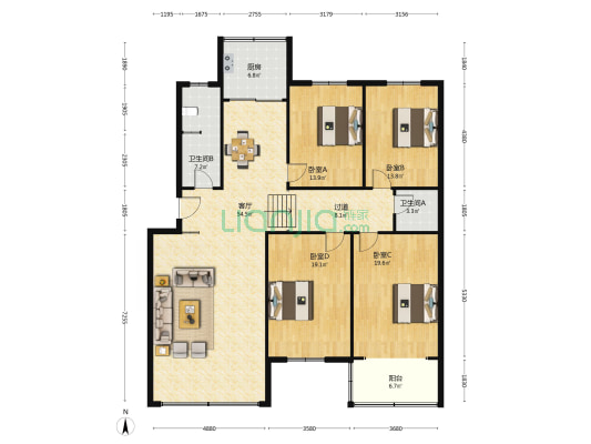 市人社局家属院（南院） 4室1厅2卫 180平方