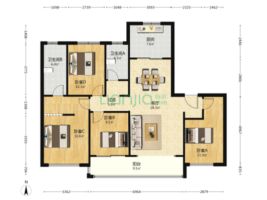 铂悦春和万象 4室1厅2卫 141平方