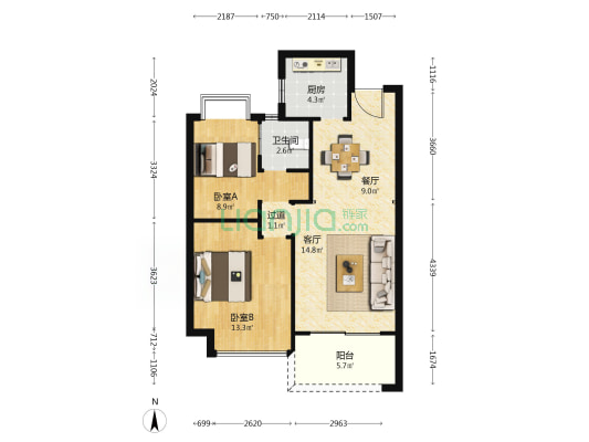 绿地东海岸三期海悦豪苑 2室2厅1卫 79平方