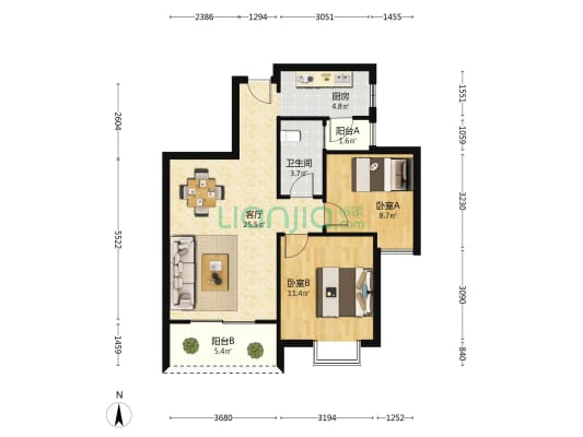 国田秋月蓝湾 2室1厅1卫 77平方