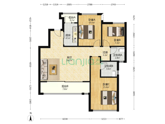 保利和光尘樾三期 3室1厅2卫 104平方