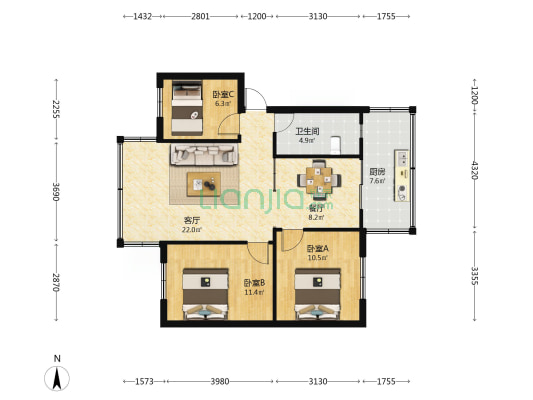发电厂生活小区 3室2厅1卫 71平方