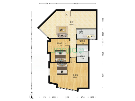华夏大厦 2室1厅1卫 123平方