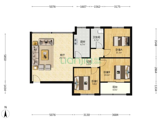 湖南日报家属楼 3室1厅1卫 94平方