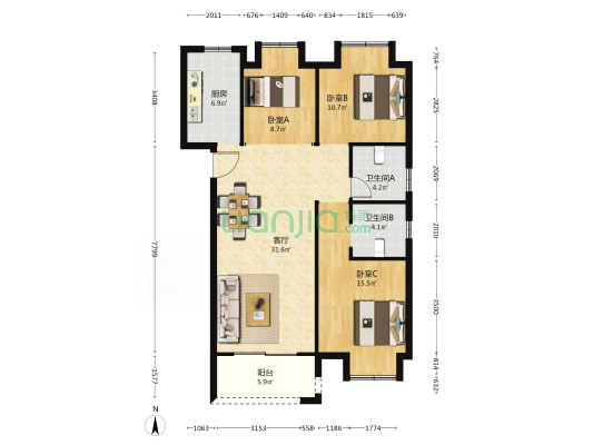 中建铂公馆k1 3室1厅2卫 127平方