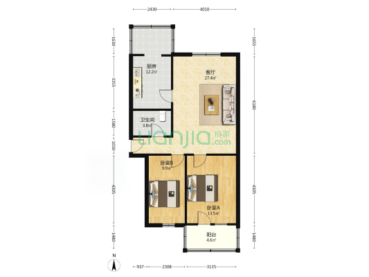 山西现代双语学校宿舍 2室1厅1卫 88平方