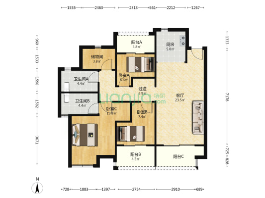 棠悦名筑 3室1厅2卫 120平方