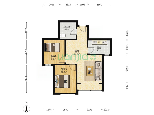 泰奕青园 2室1厅1卫 75平方