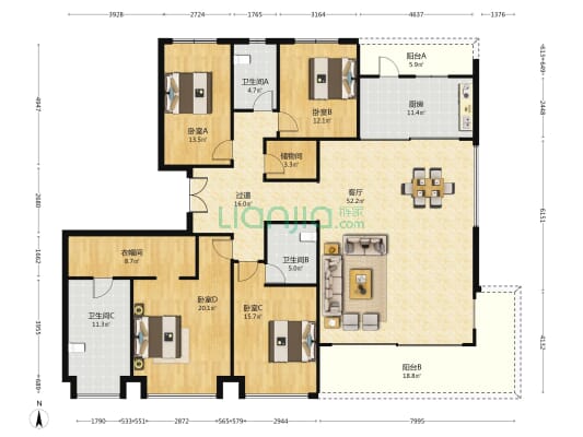 长房云河玖叙 4室1厅3卫 233平方