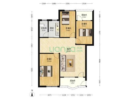 怡霖阁 3室1厅1卫 92平方