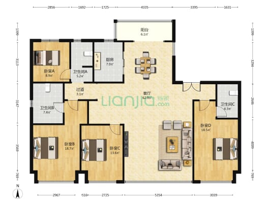 长房云河玖叙 4室1厅3卫 193平方
