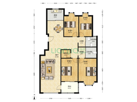 世纪花园 4室1厅2卫 151平方