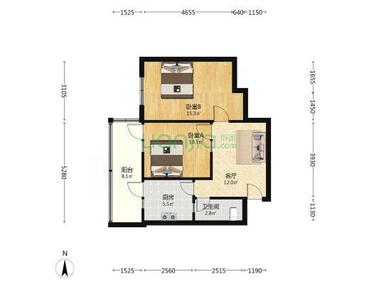 西安中路39号 2室1厅1卫 57平方
