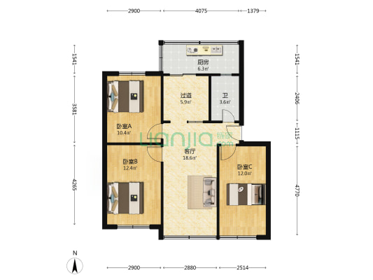 新华社河北分区生活区 3室1厅1卫 77平方